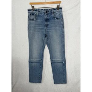 HALE Women 29 Blue Amanda High Rise Cropped Straight Leg Raw Knee Seam Jeans